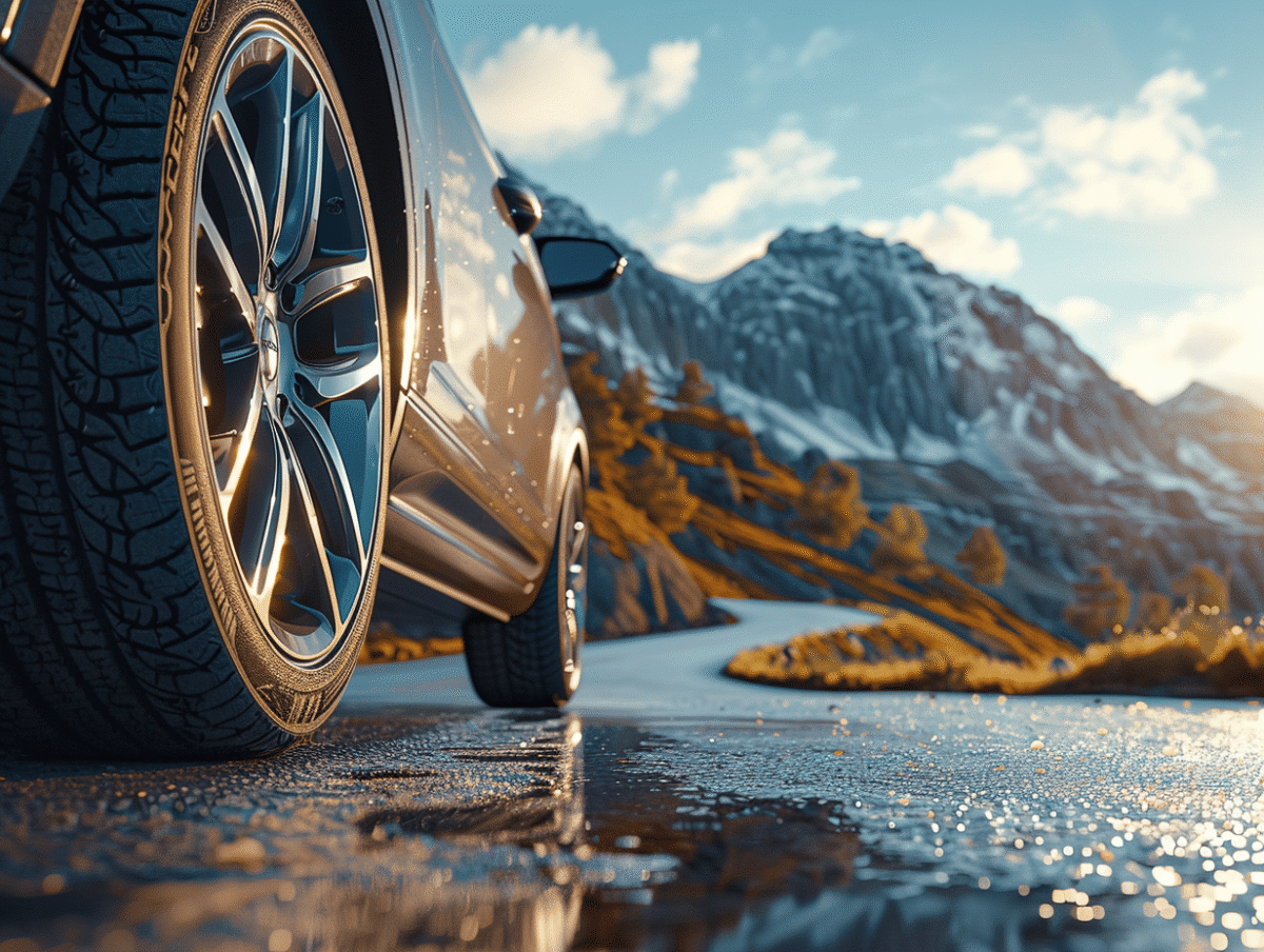 Pneus Kumho sur un véhicule en circulation sur la route
