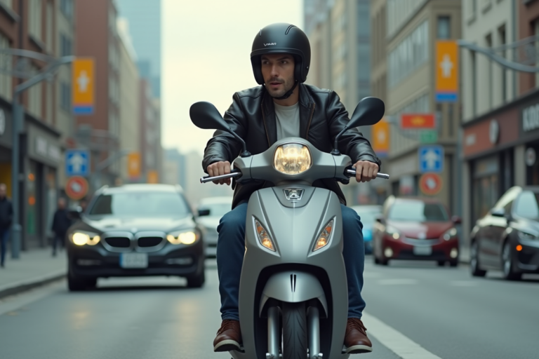Conduite de scooter en milieu urbain avec circulation dense