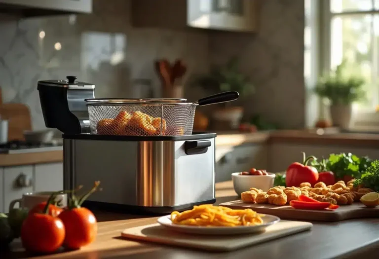 Friteuse électrique moderne sur un plan de travail de cuisine