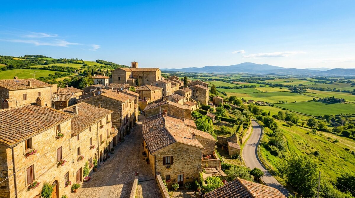 Panorama d’un village aux maisons typiques